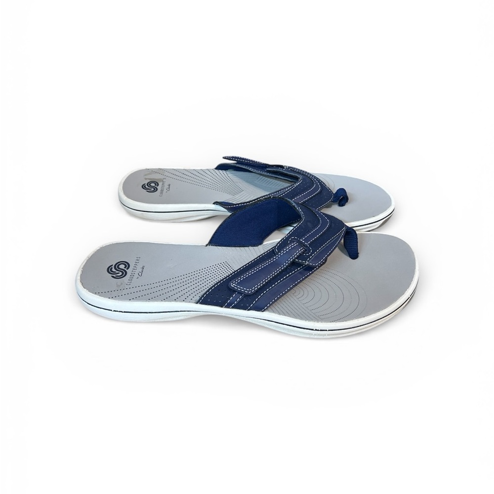 Clarks Cloudsteppers Gray Navy Blue Thong Flip Flop Sandals Shoes Womens 11 M